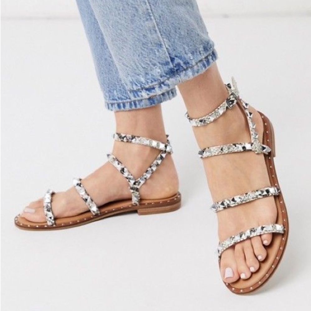 Steve Madden Travel Snakeskin Multi-Strap Studded Sandals